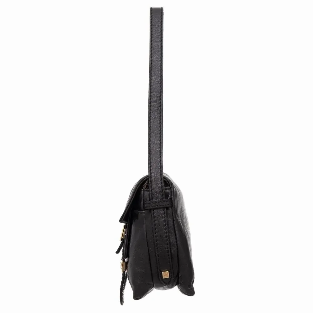 FENDI Sweety Sweet FF Baguette Black Napa Leather Shoulder Flap Bag VTG Y2K